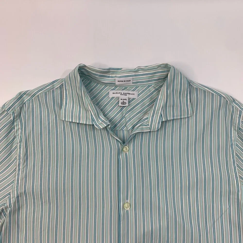Banana Republic Shirt Mens L FITTED Ice Frappe Striped Long Sleeve Button Up